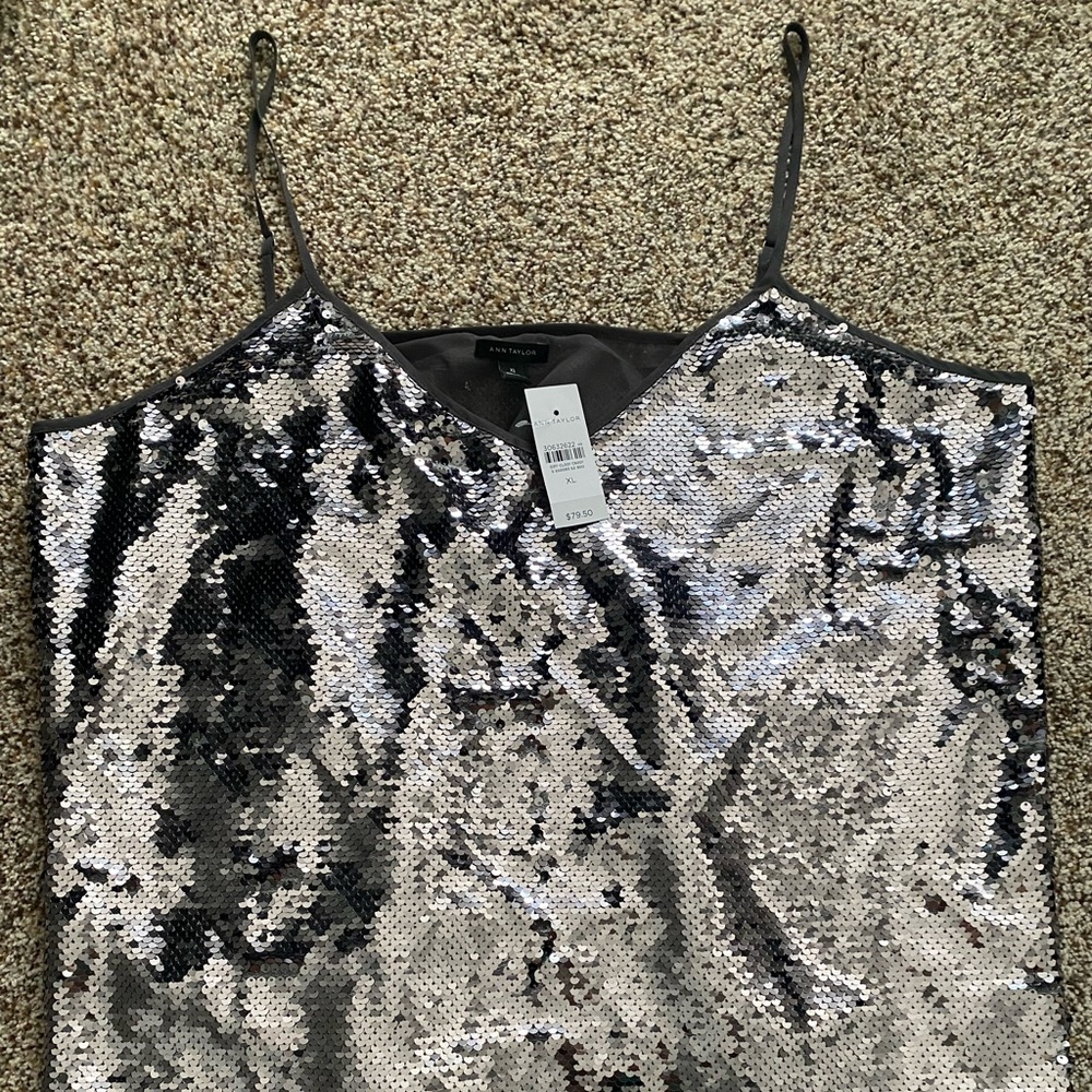 Brand new Ann Taylor silver sequin drapery Cami